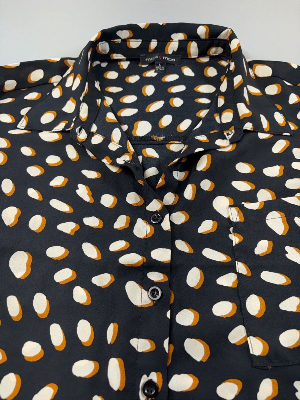 Moa Moa Black Cream Mustard Abstract Print Button Front Blouse L